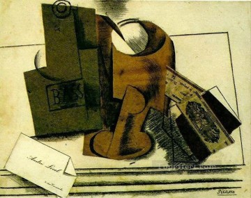 Tarjeta de visita de paquete de tabaco de vidrio de botella de bajo 1913 Pablo Picasso Pinturas al óleo